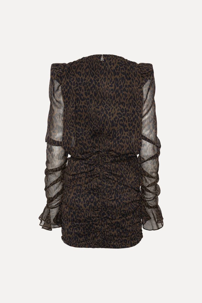 RUCHED FLOWER MINI DRESS