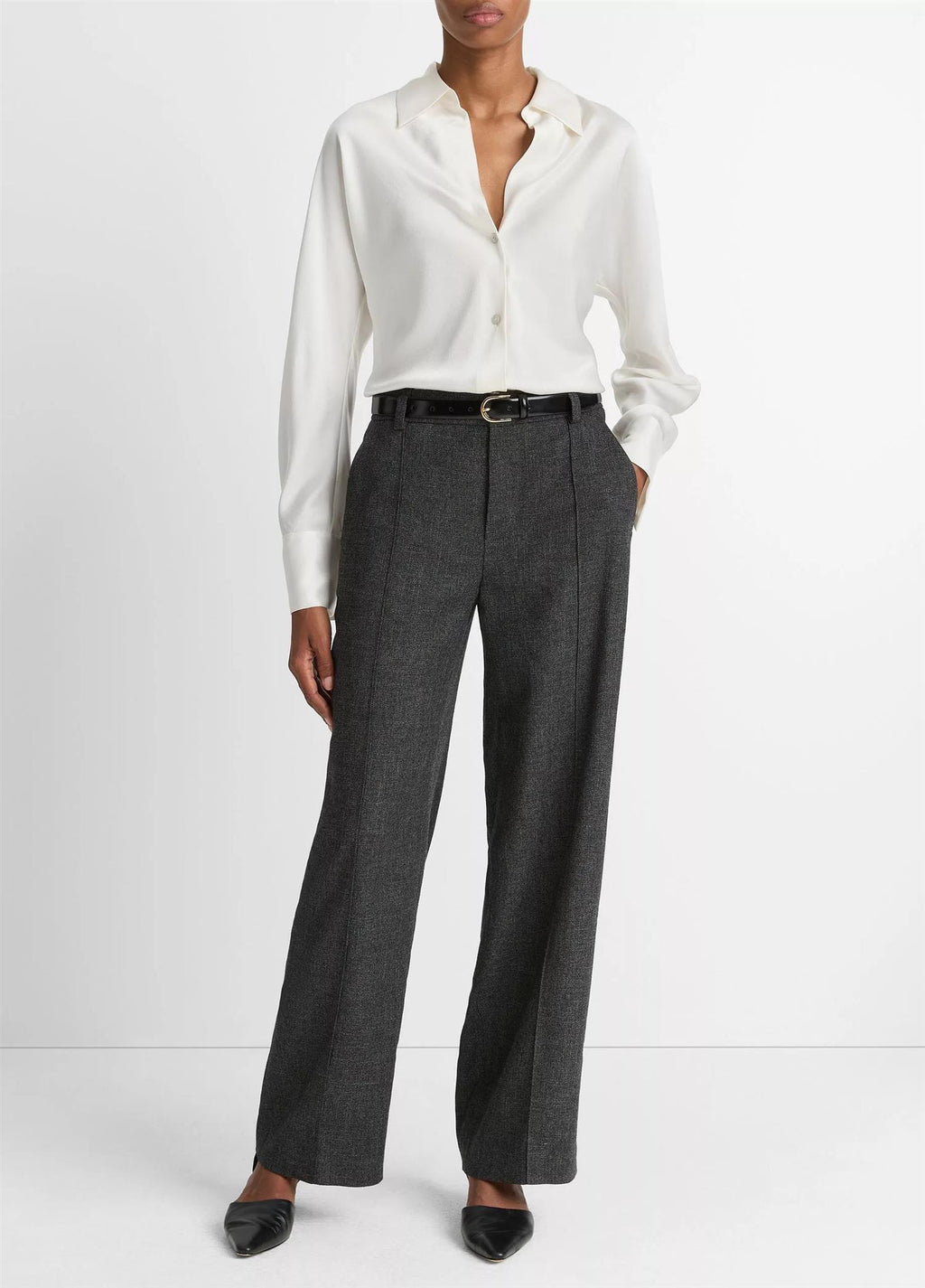 Silk Bias Long-Sleeve Blouse