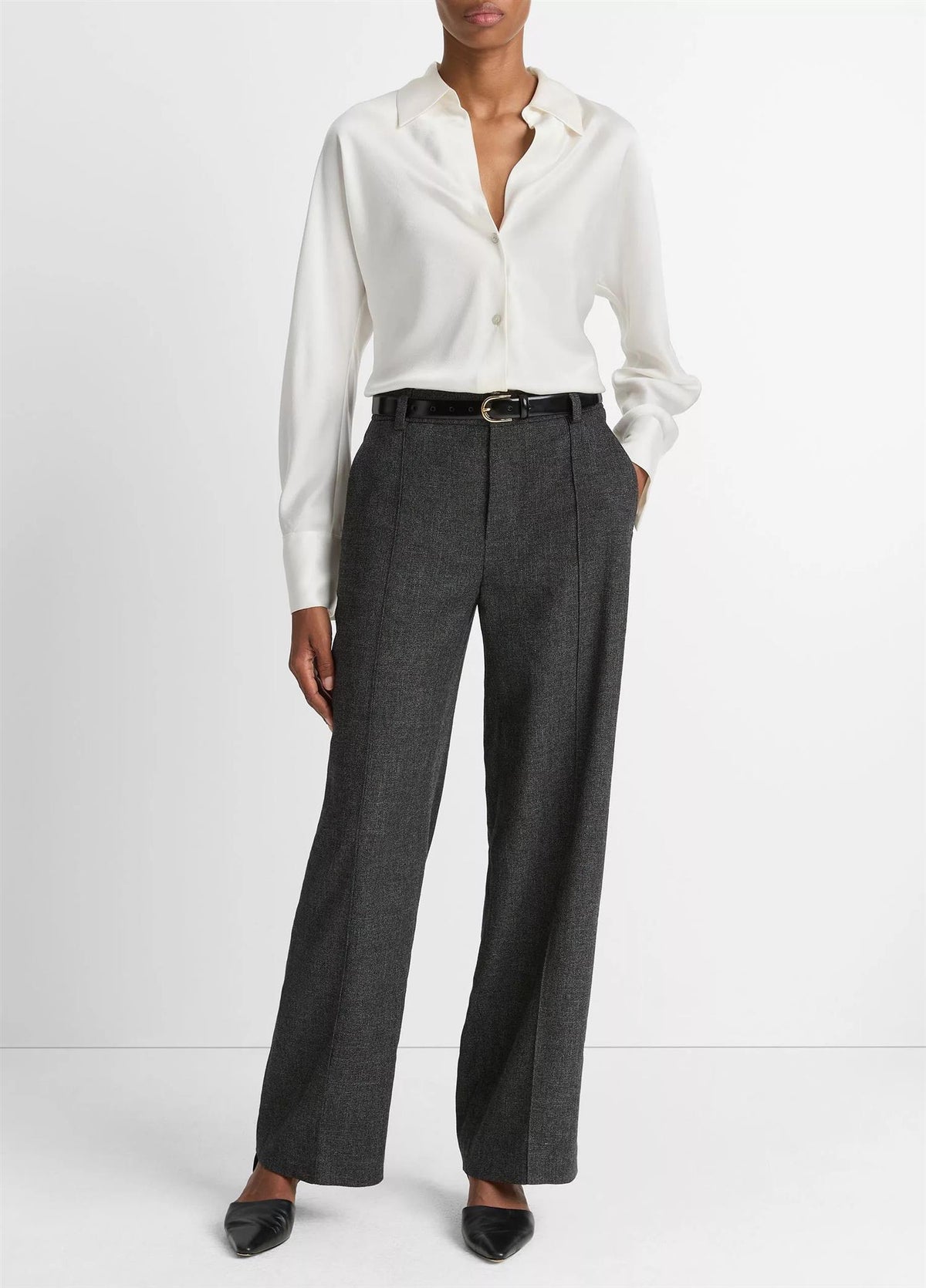Silk Bias Long-Sleeve Blouse