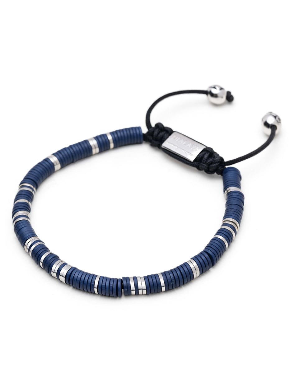 Men's Beaded Bracelet with Dark Blue and Silver Disc Beads Armbånd
