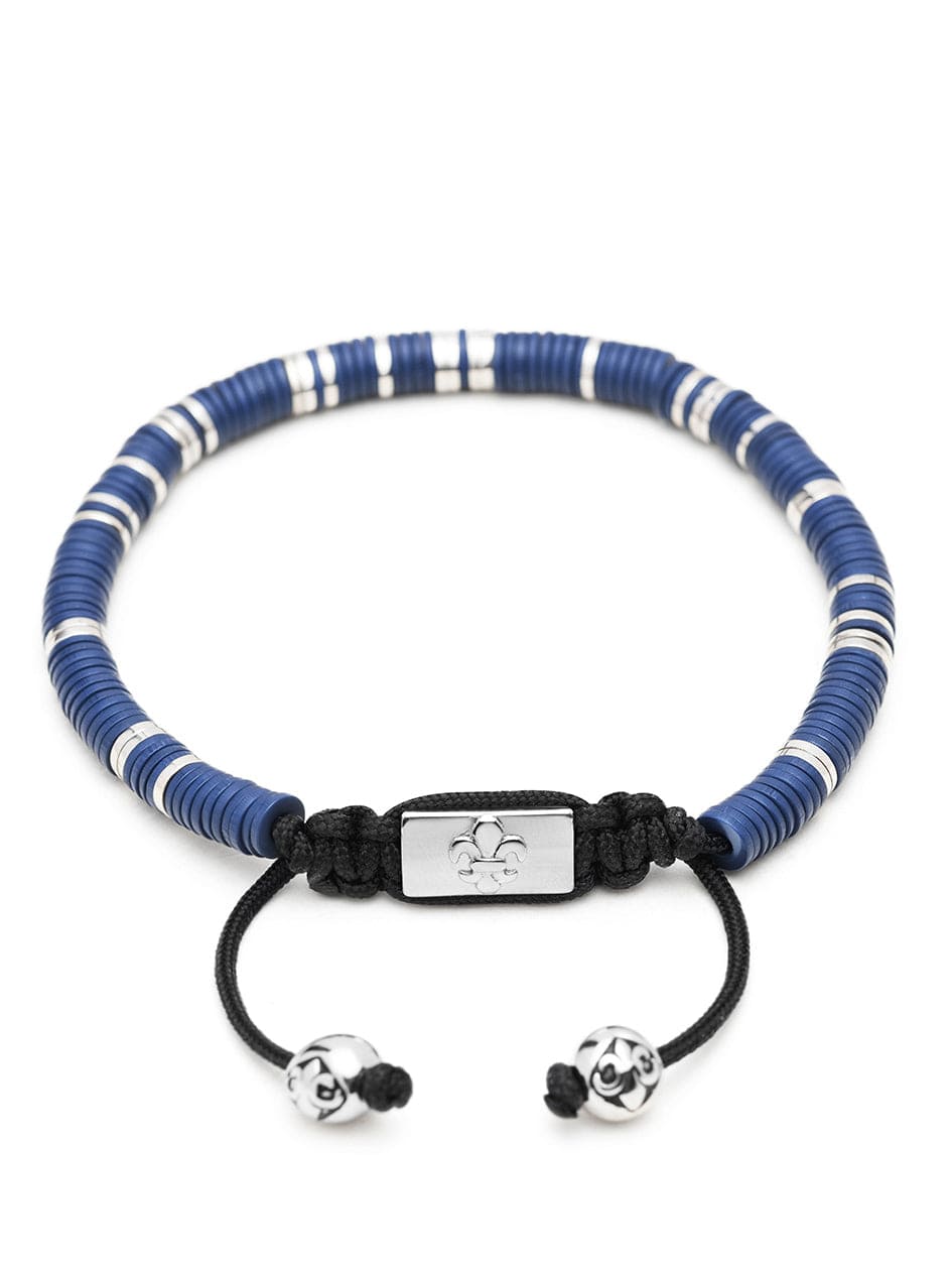 Men's Beaded Bracelet with Dark Blue and Silver Disc Beads Armbånd
