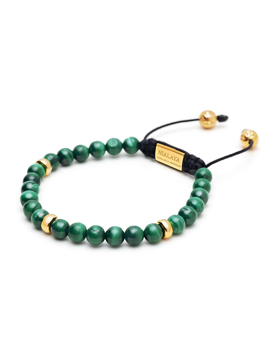 Men's Beaded Bracelet with Malachite and Gold Armbånd