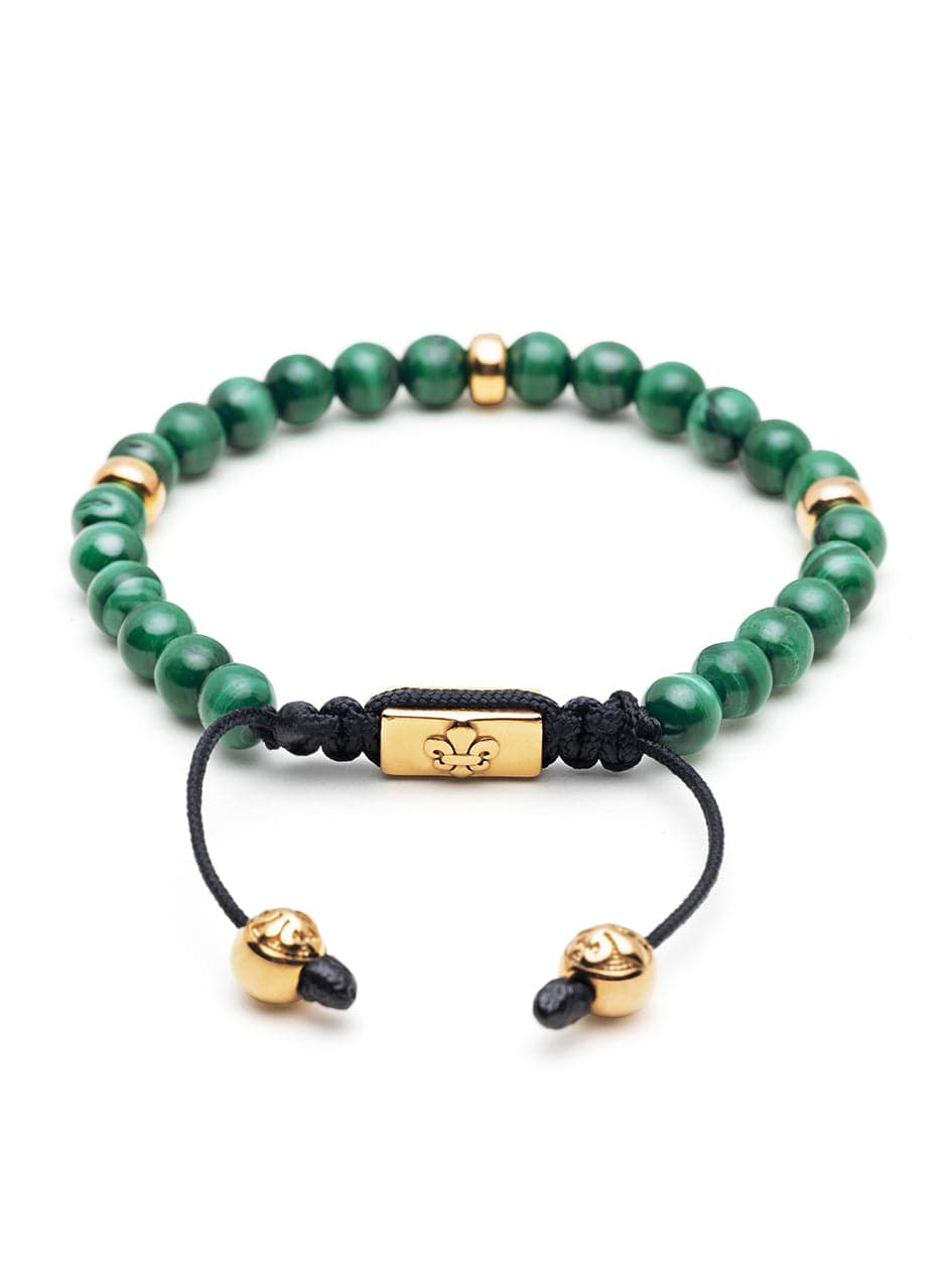Men's Beaded Bracelet with Malachite and Gold Armbånd