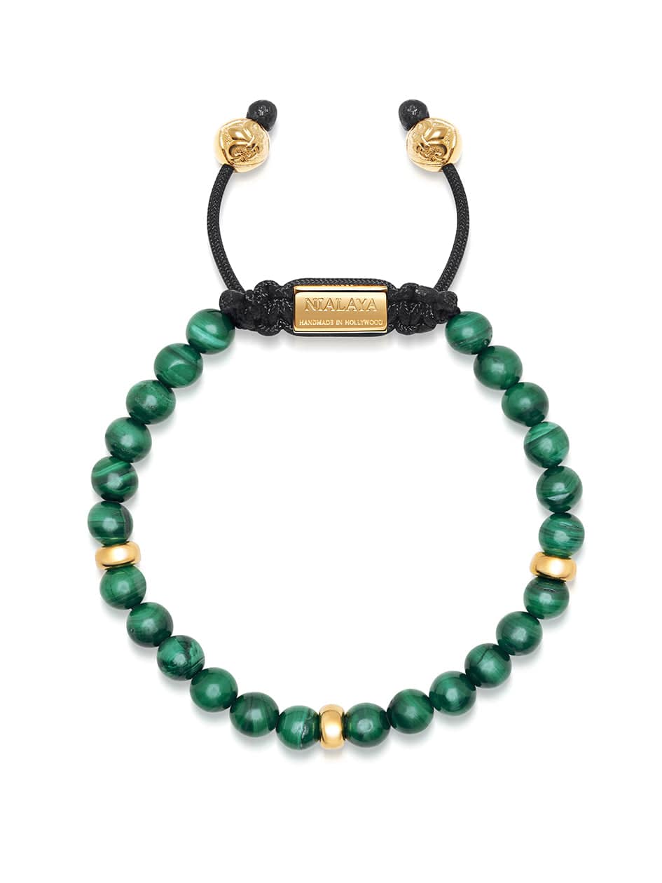 Men's Beaded Bracelet with Malachite and Gold Armbånd