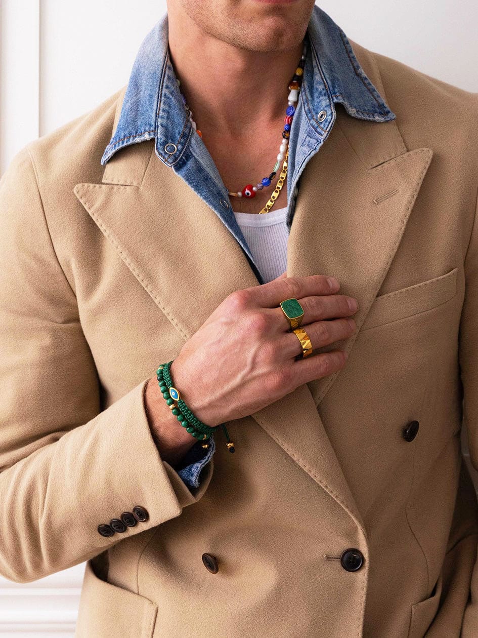 Men's Beaded Bracelet with Malachite and Gold Armbånd