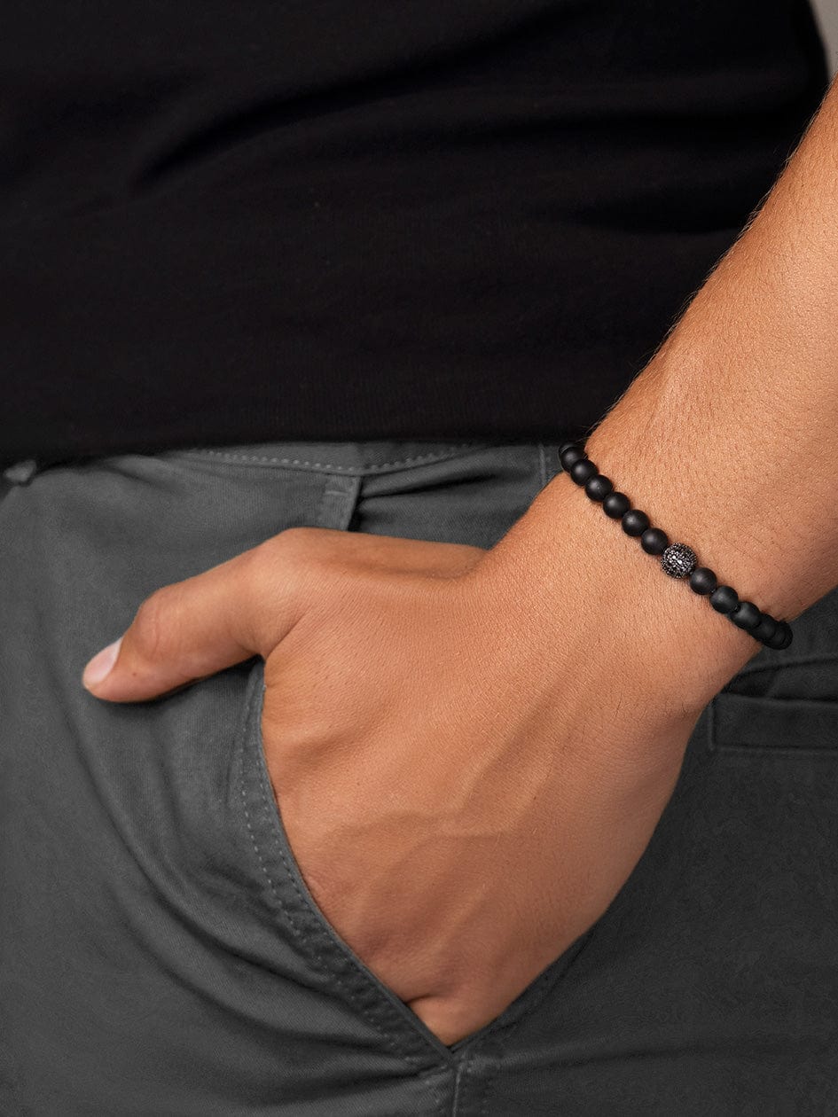 Men's Wristband with Matte Onyx and Black CZ Diamond Armbånd