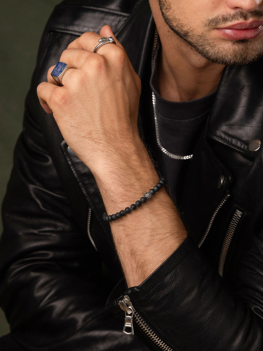 Men's Wristband with Matte Onyx and Black CZ Diamond Armbånd