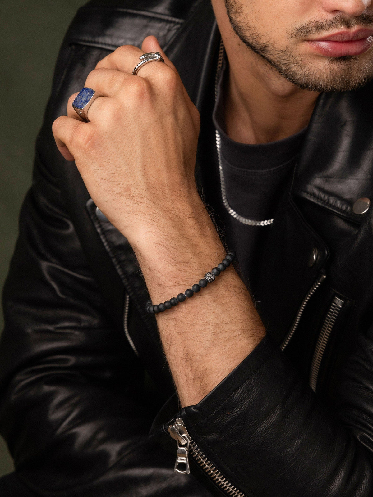 Men's Wristband with Matte Onyx and Black CZ Diamond Armbånd