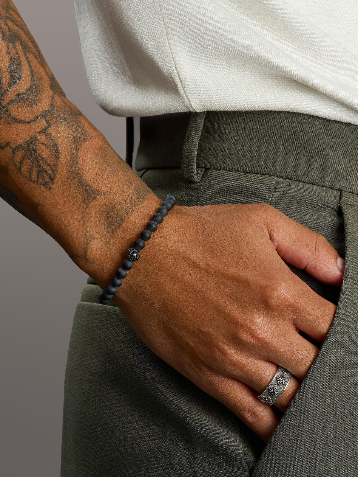 Men's Wristband with Matte Onyx and Black CZ Diamond Armbånd