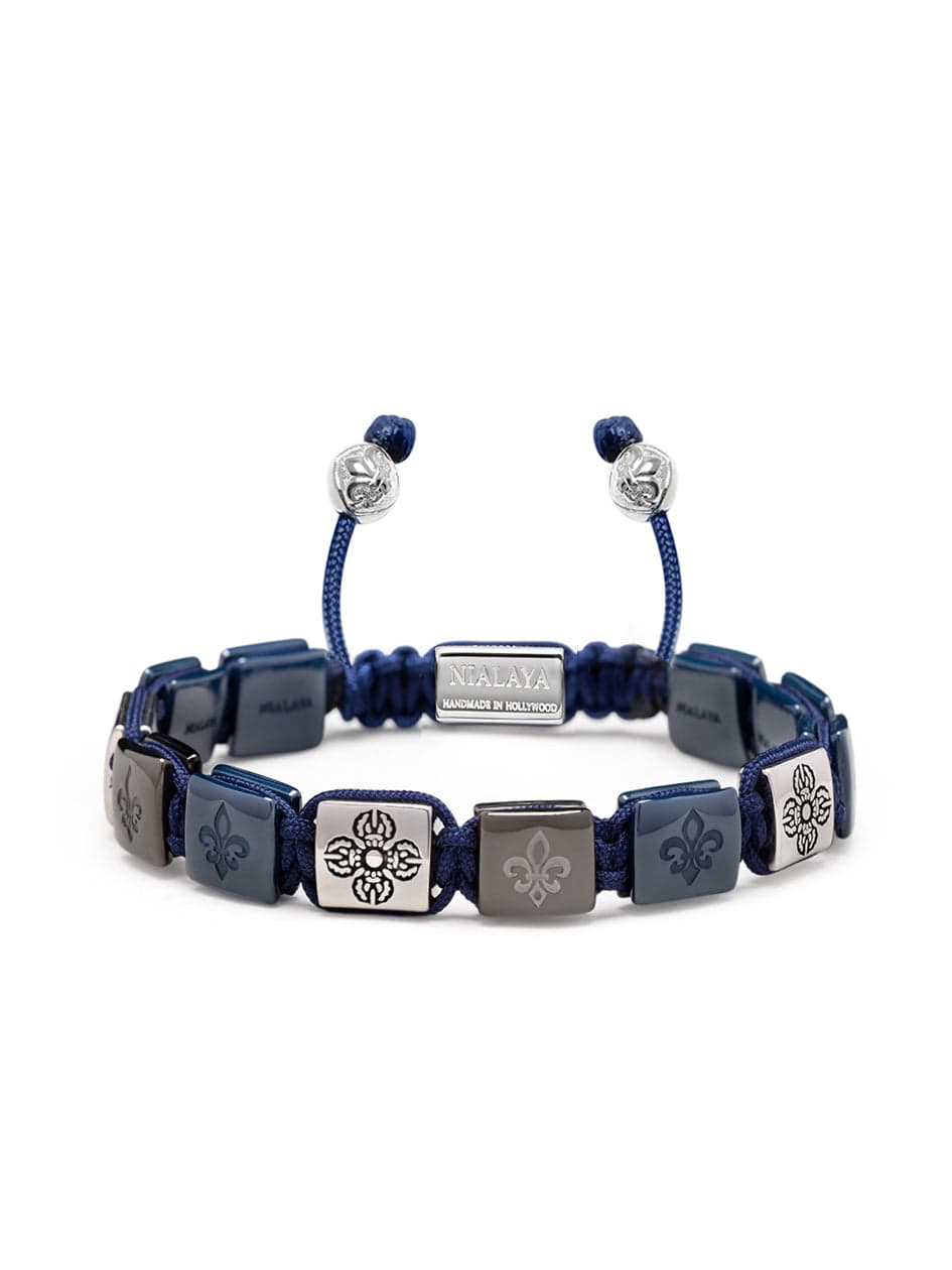 Men's Ceramic Flatbead Bracelet in Blue and Silver Armbånd
