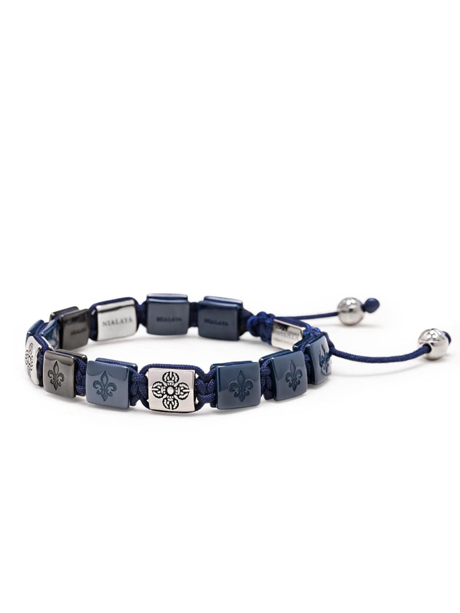 Men's Ceramic Flatbead Bracelet in Blue and Silver Armbånd