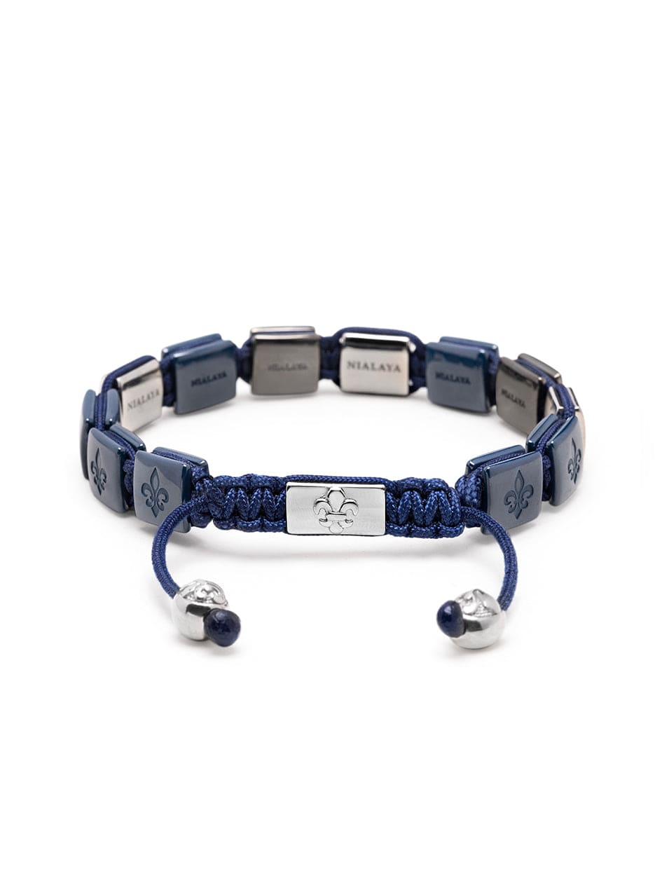 Men's Ceramic Flatbead Bracelet in Blue and Silver Armbånd