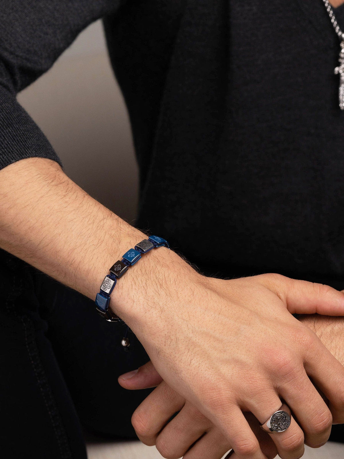 Men's Ceramic Flatbead Bracelet in Blue and Silver Armbånd