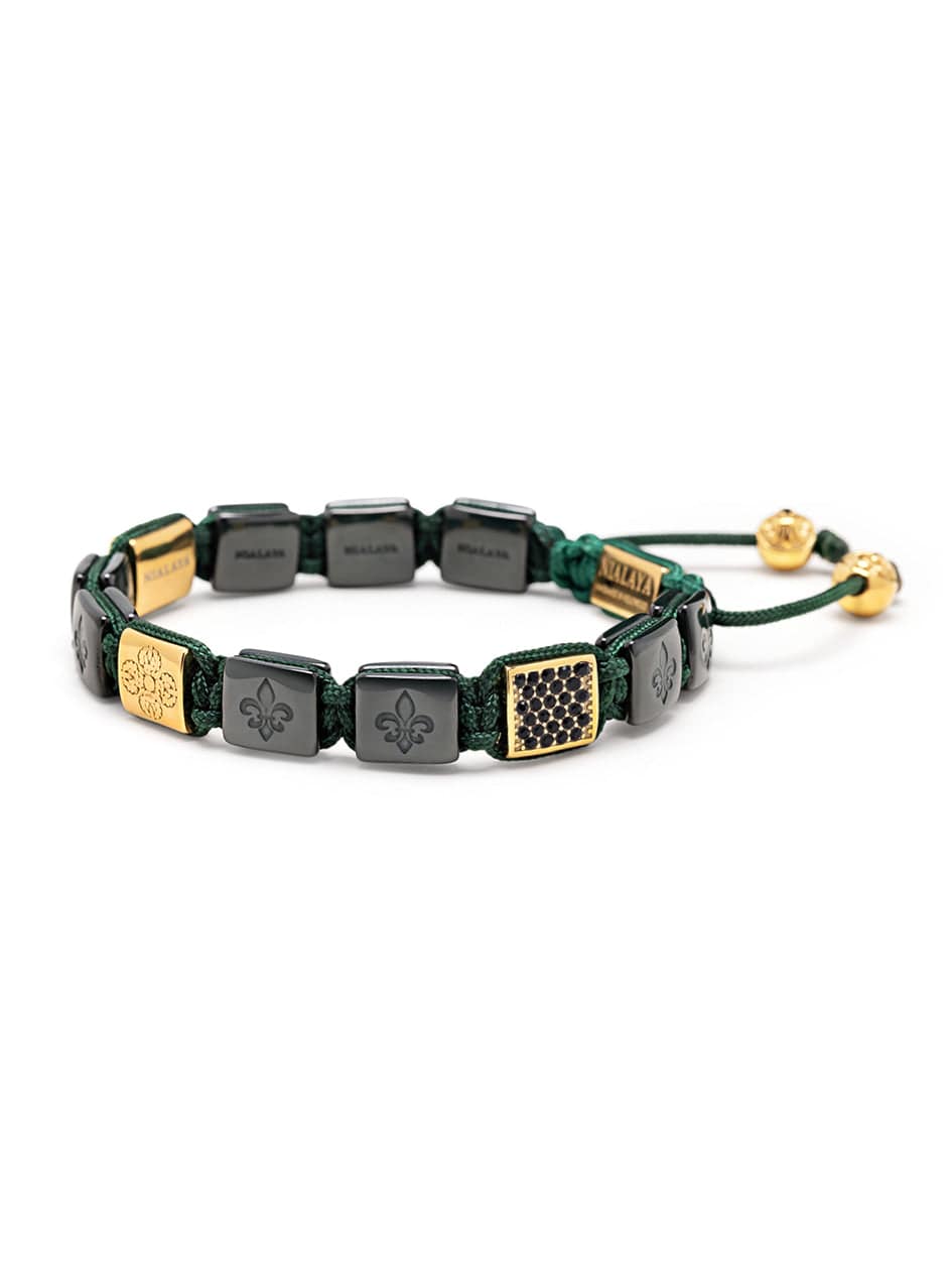 Men's Ceramic Flatbead Bracelet in Green and Gold Armbånd