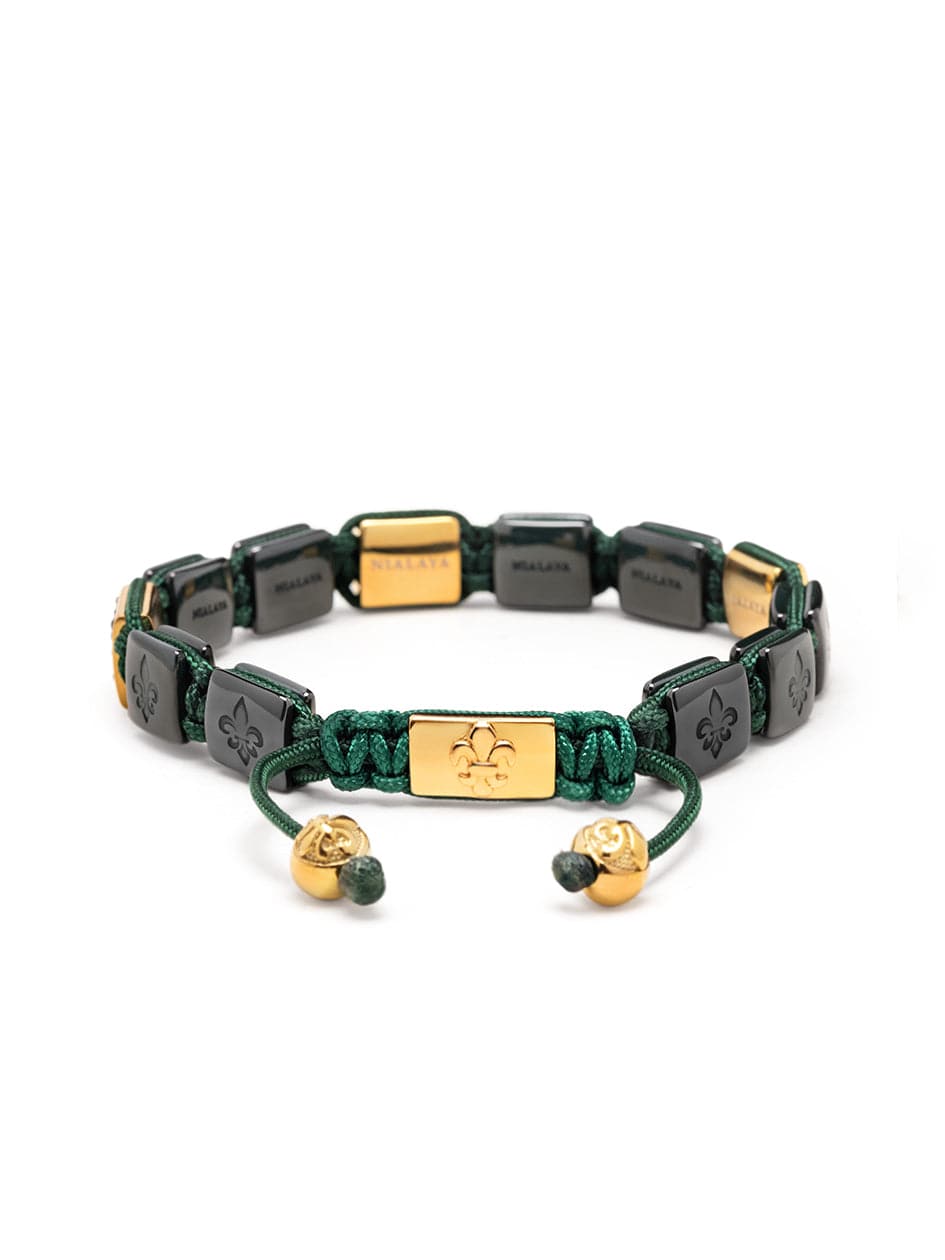Men's Ceramic Flatbead Bracelet in Green and Gold Armbånd