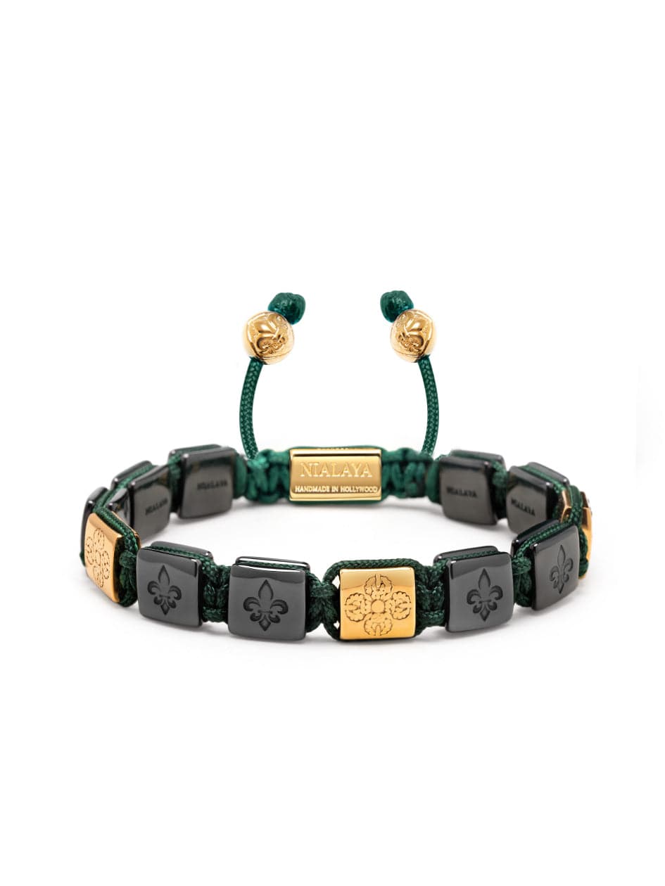 Men's Ceramic Flatbead Bracelet in Green and Gold Armbånd
