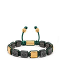 Men's Ceramic Flatbead Bracelet in Green and Gold Armbånd