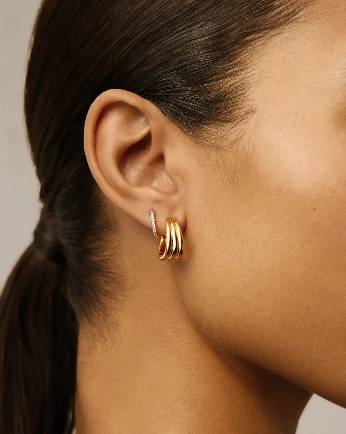 Savi Triple Ridge Hoop Earrings Ørepynt